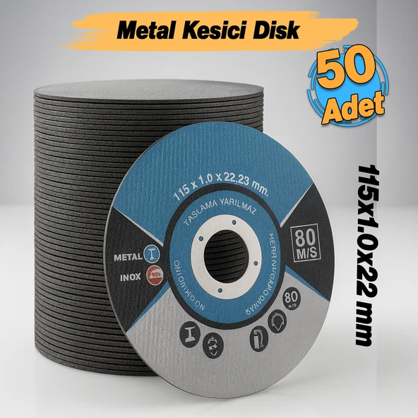 İnox Metal Kesici (50 Adet) Kesme Diski 115x1,0x22,23 mm İnce Taş Disk Spiral Demir Kesici Disk - Resim 3