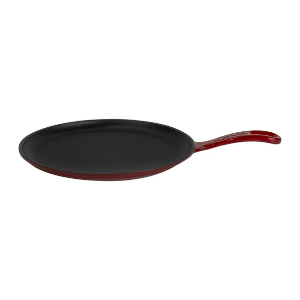 Lava Döküm Yuvarlak Pizza Krep Pankek Tavası Döküm Demir Yekpare Saplı Çap(Ø)26cm.-Bordo - 1