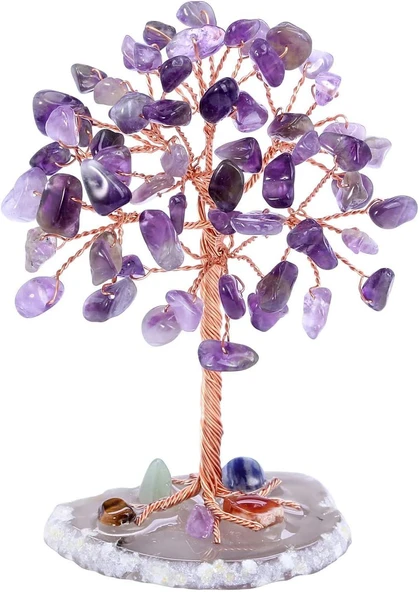 Valkyrie Ametist “Yaşam Ağacı” Kristal Bonsai – Doğal Taş Dekor | El Yapımı Tel Ağaç Meditasyon & Ofis Masaüstü Süs - 6