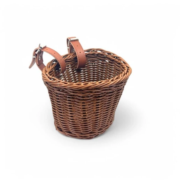 Vona C7004 Hasır Örgü Çocuk Bisikleti Ön Sepet Plastik 16-20 Jant Uyumlu Bisiklet Sepeti Kahverengi ürün görseli