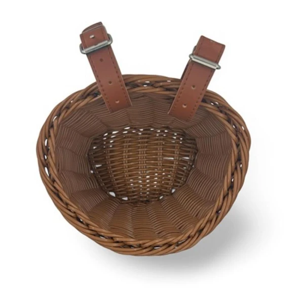 Vona C7004 Hasır Örgü Çocuk Bisikleti Ön Sepet Plastik 16-20 Jant Uyumlu Bisiklet Sepeti Kahverengi - Resim 3