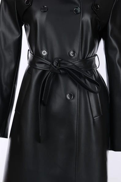 Kazayağı Desenli Metal Aksesuarlı Kaban Trençkot Ekol - 6