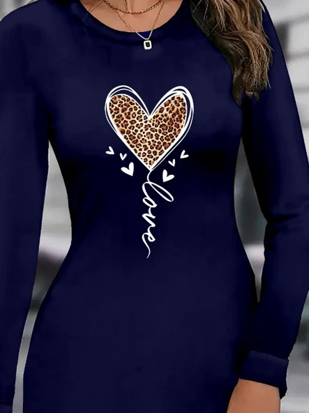 Kadın Uzun Kollu Bisiklet Yaka Kısa Viskon Iki Iplik Elbise - Resim 2