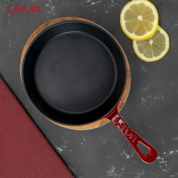 Lava Döküm Yuvarlak Pizza Krep Pankek Tavası Döküm Demir Yekpare Saplı Çap(Ø)26cm.-Bordo - 7