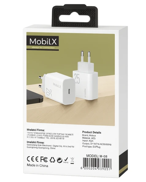 MobiLX M-08 25W Type-C Hızlı Şarj Adaptörü | Samsung, iPhone, Xiaomi, Oppo, Huawei, Reeder Uyumlu - 3