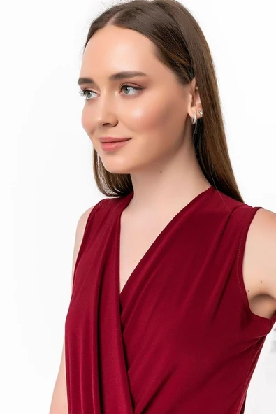 Kadın Sendy Kumaş Kruvaze Yaka Vatkalı Bluz - Resim 4