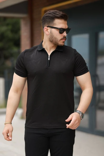 Erkek Fermuarlı Yaka Kısa Kollu Tişört ürün görseli