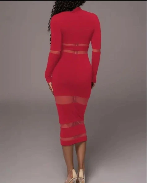 Kadın şerit Transparan Detay Fırsat ürün Midi Boy Elbise - Resim 2