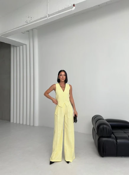 Keten Sirti Çapraz Geçi̇şli̇ Cepken Pantolon Takim - Resim 4