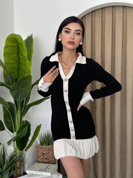 Bochum İnci Düğmeli Mini Elbise ürün görseli