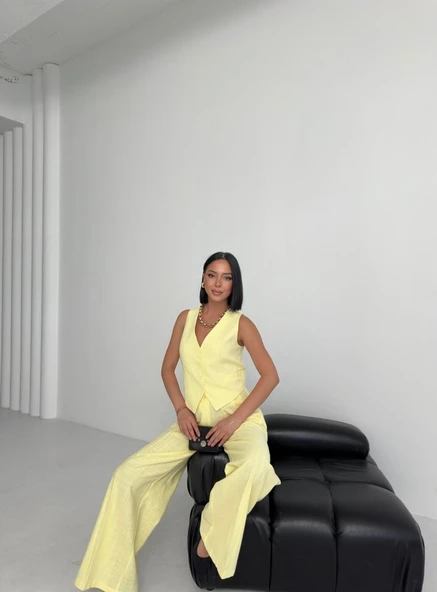 Keten Sirti Çapraz Geçi̇şli̇ Cepken Pantolon Takim - Resim 3