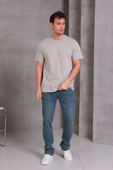 Erkek Relax Fit Bisiklet Yaka %100 Pamuk Rahat Kesim Basic Tişört - 4