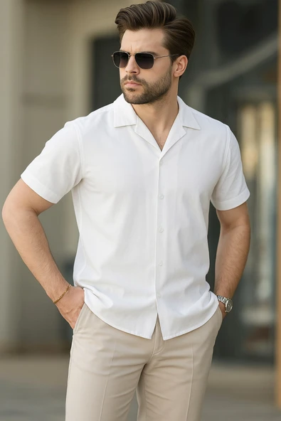 İki İplik Kumaş  Gömlek - Beyaz ürün görseli