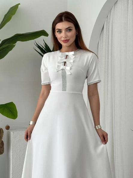 Wera Taşlı Fiyonk Detaylı Elbise ürün görseli