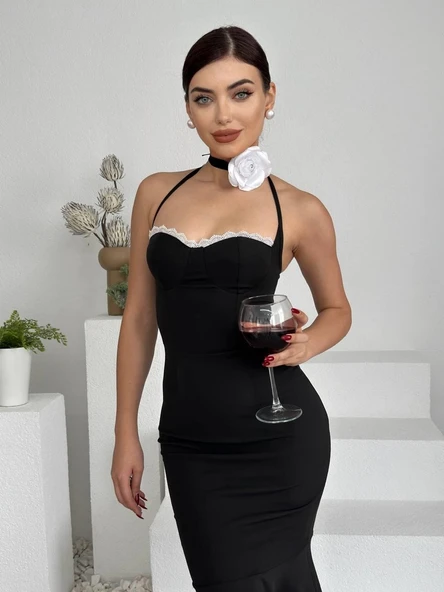 Monea Boyundan Bağlamalı Elbise - Resim 3