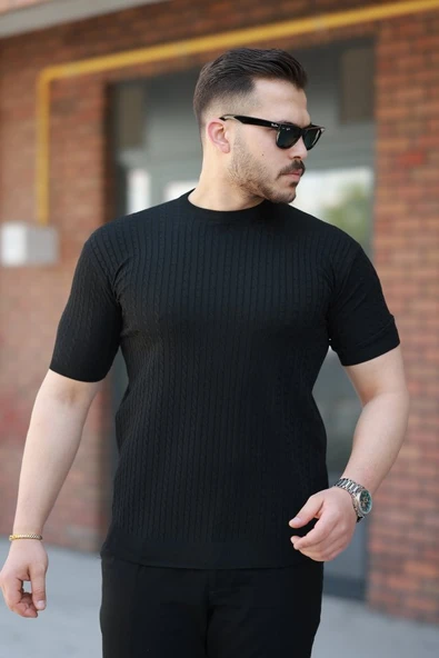 Erkek Bisiklet Yaka örgü Desenli Kısa örme Triko Kısa Kollu T-shirt ürün görseli