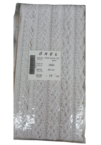 Dantel Polyester Sanal Tül Bant Beyaz 15 Metre En 6 cm ON-1661-B ürün görseli