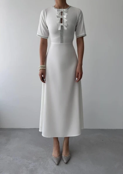 Wera Taşlı Fiyonk Detaylı Elbise - Resim 2