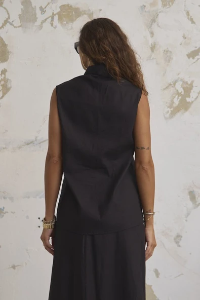 Keten Haki̇m Yaka Kolsuz Gömlek Etek Takim - 2