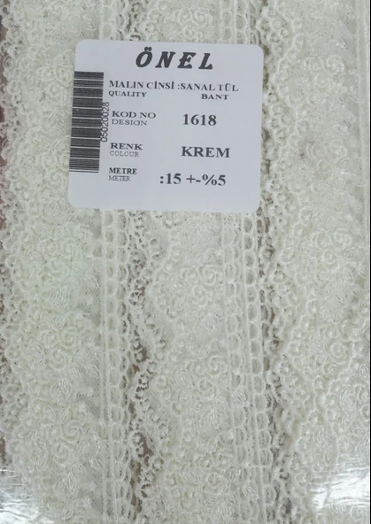 Dantel Polyester Sanal Tül Bant Krem 15 Metre En 3 cm ON-1618-KR ürün görseli
