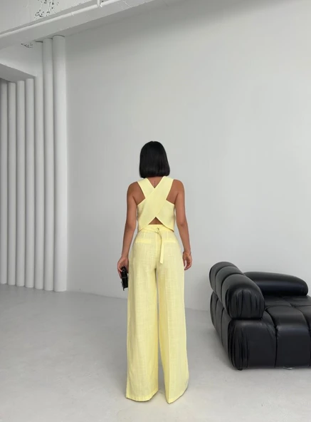 Keten Sirti Çapraz Geçi̇şli̇ Cepken Pantolon Takim - Resim 2