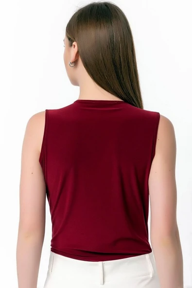 Kadın Sendy Kumaş Kruvaze Yaka Vatkalı Bluz - Resim 2