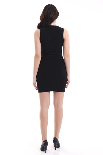 Kadın Kare Yaka Kolsuz Sandy Kumaş Fırsat Ürün Diz Üstü Elbise - Resim 4