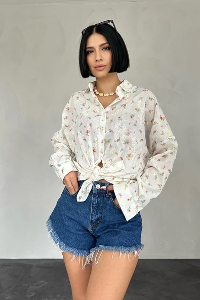 Oranj Brode Çiçek Nakışlı Klasik Gömlek ürün görseli