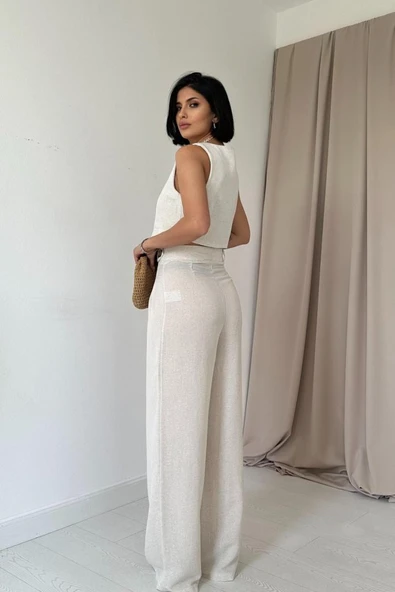 Bej Önü Düğmeli Yelek Ve Pantolon Takım - Resim 3