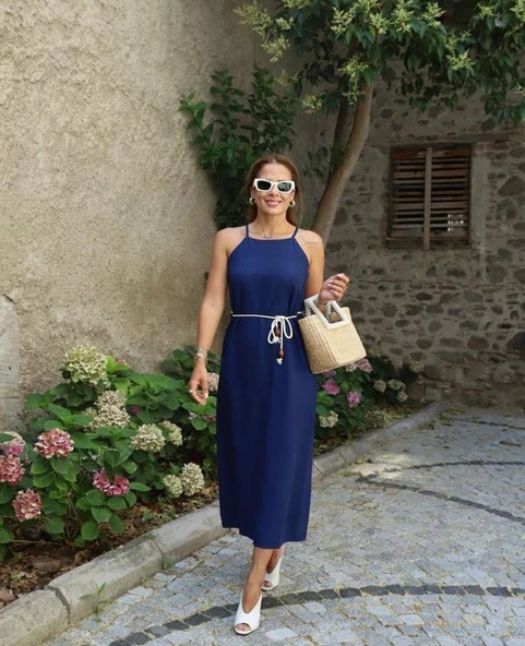 Kadın Kadın Omuz Askılı Kuşak Dahil Elbise - Resim 4