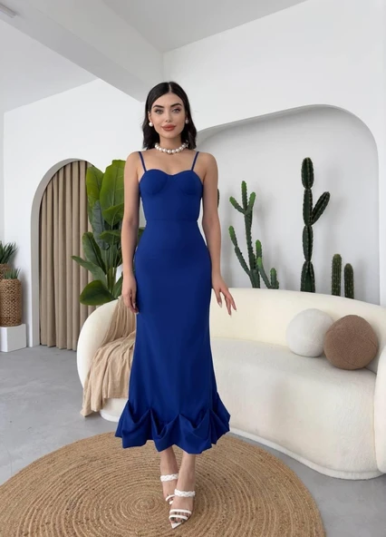 Dominic Eteği Büzgülü Midi Boy Elbise - Resim 6