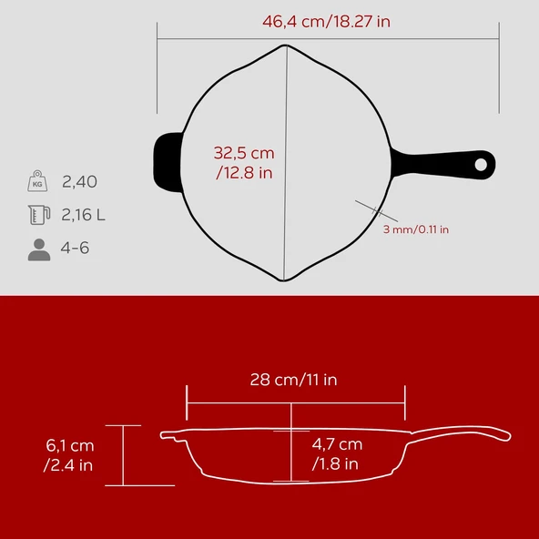 Lava Döküm Yuvarlak Izgara Tava Döküm Demir Yekpare Saplı Çap(Ø)28cm.Bordo - Resim 5