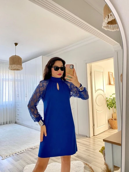 Kadın Uzun Kollu Tül Detay Sandy Mini Boy Elbise - Resim 10