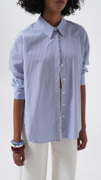 Çizgili Basic Gömlek - Resim 4