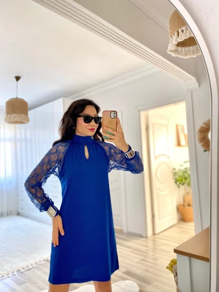 Kadın Uzun Kollu Tül Detay Sandy Mini Boy Elbise - Resim 8