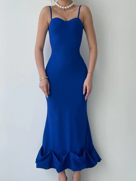 Dominic Eteği Büzgülü Midi Boy Elbise - Resim 8