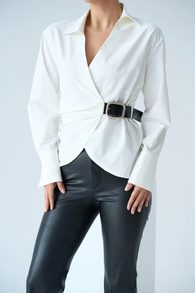 Kemerli Gömlek - Ekru ürün görseli