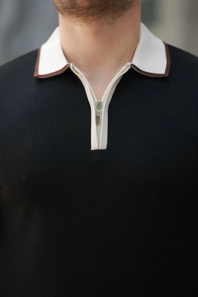 Erkek Renkli Yaka Kısa Kollu Tişört - Resim 3