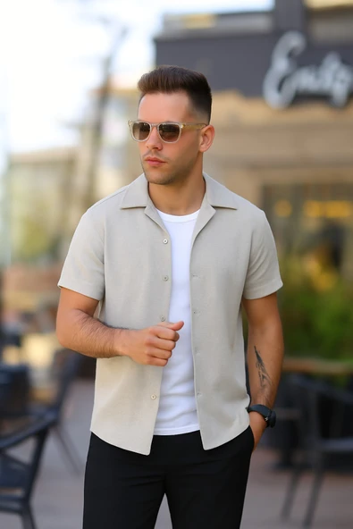 Erkek Kısa Kollu örme Kumaş Pamuklu Gömlek ürün görseli