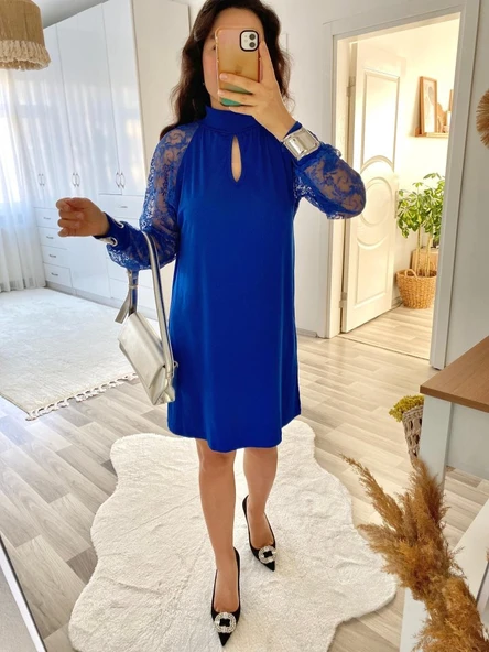 Kadın Uzun Kollu Tül Detay Sandy Mini Boy Elbise ürün görseli