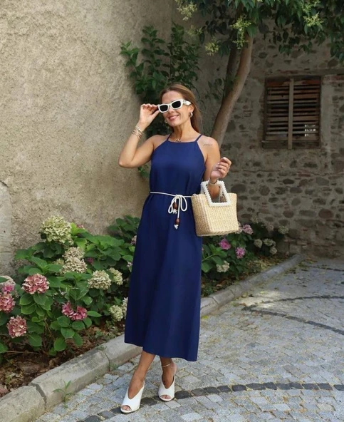 Kadın Kadın Omuz Askılı Kuşak Dahil Elbise - Resim 5