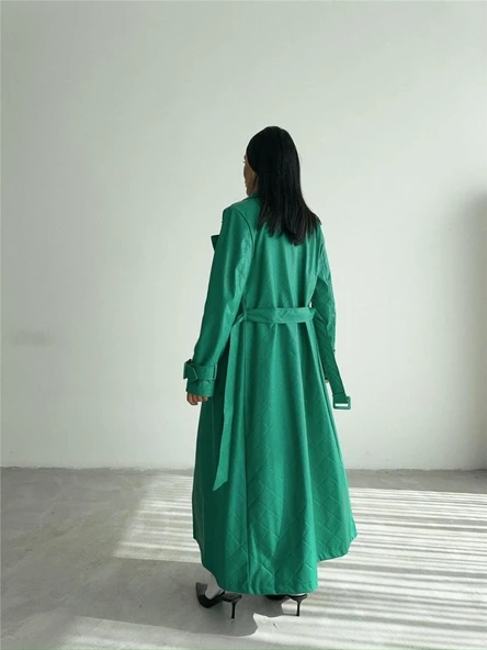 KAPİTONE DERİ TRENCH - Yeşil - Resim 3