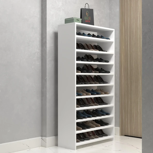 Kenzlife ayakkabılık konevi mat beyaz suntalam 155*080*30 kırk çift ayakkabı kapasitesi arkalıksız - 1