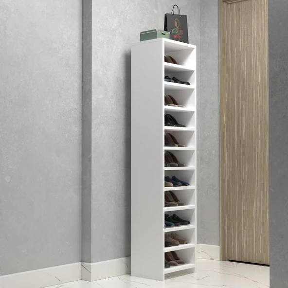 Kenzlife ayakkabılık konevi mat beyaz suntalam 170*040*30 yirmiiki çift ayakkabı kapasitesi arkalıksız - 1