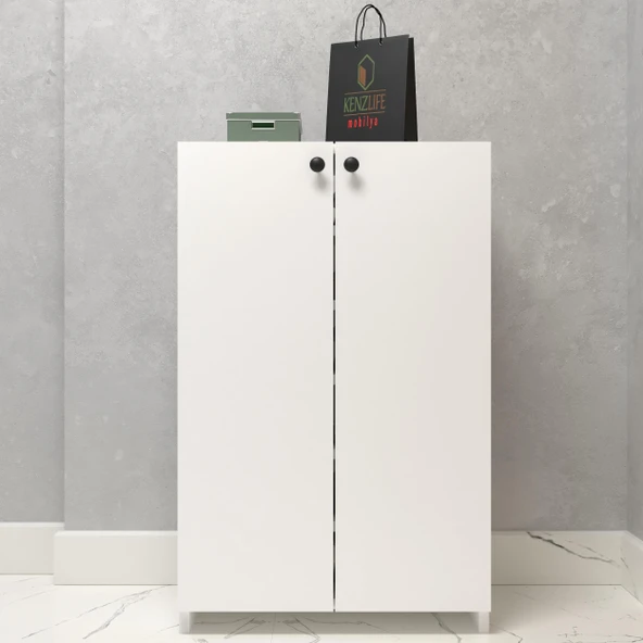 Kenzlife kapaklı ayakkabılık bosnevi mat beyaz suntalam 095*060*30 onsekiz çift ayakkabı kapasitesi arkalıksız ürün görseli