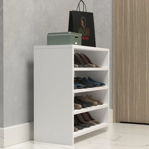 Kenzlife ayakkabılık konevi mat beyaz suntalam 065*060*30 oniki çift ayakkabı kapasitesi arkalıksız - 1