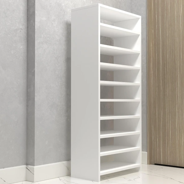 Kenzlife ayakkabılık konevi mat beyaz suntalam 140*060*30 yirmiyedi çift ayakkabı kapasitesi arkalıksız - Resim 3