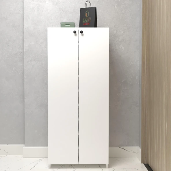 Kenzlife kapaklı ayakkabılık bosnevi mat beyaz suntalam 140*060*30 yirmiyedi çift ayakkabı kapasitesi arkalıksız - 1