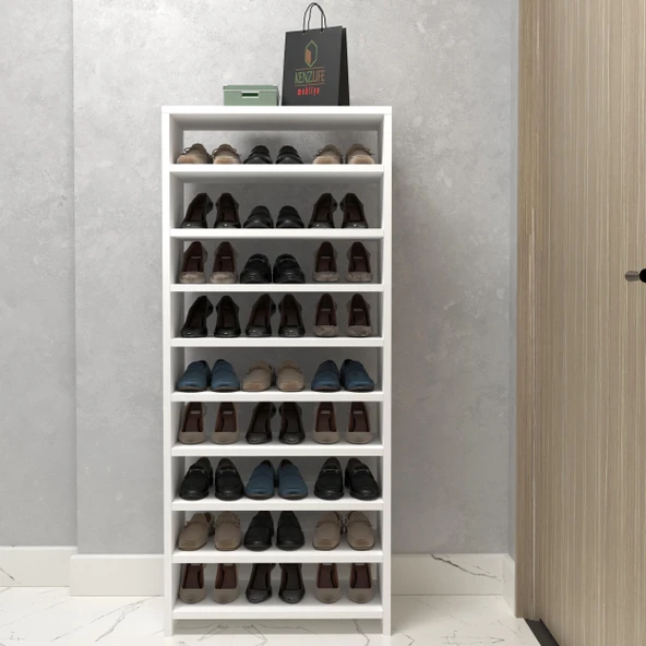 Kenzlife ayakkabılık konevi mat beyaz suntalam 140*060*30 yirmiyedi çift ayakkabı kapasitesi arkalıksız - Resim 2