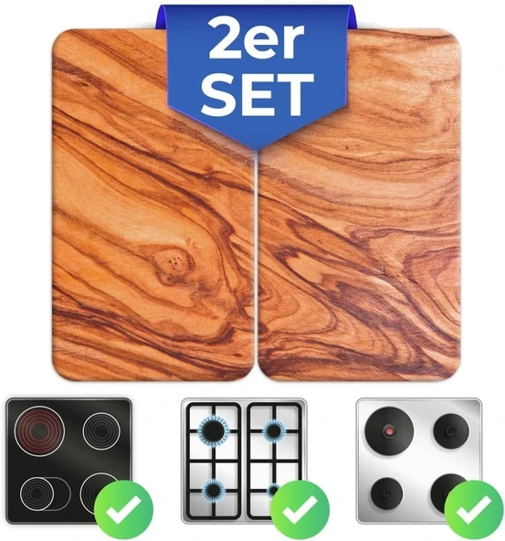 2'li 30x52 Cm Cam Ocak Koruyucu 4'lü Ocaklar Için Ahşap Model - Resim 5